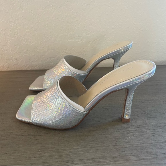 NWT Marc Fisher Danria Slip On Square Toe Silver Metallic Heels, Size 6 - Picture 3 of 10